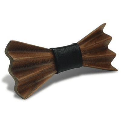 Dark Wood 3D Accordion Style Kids Bow Tie in Leatherette