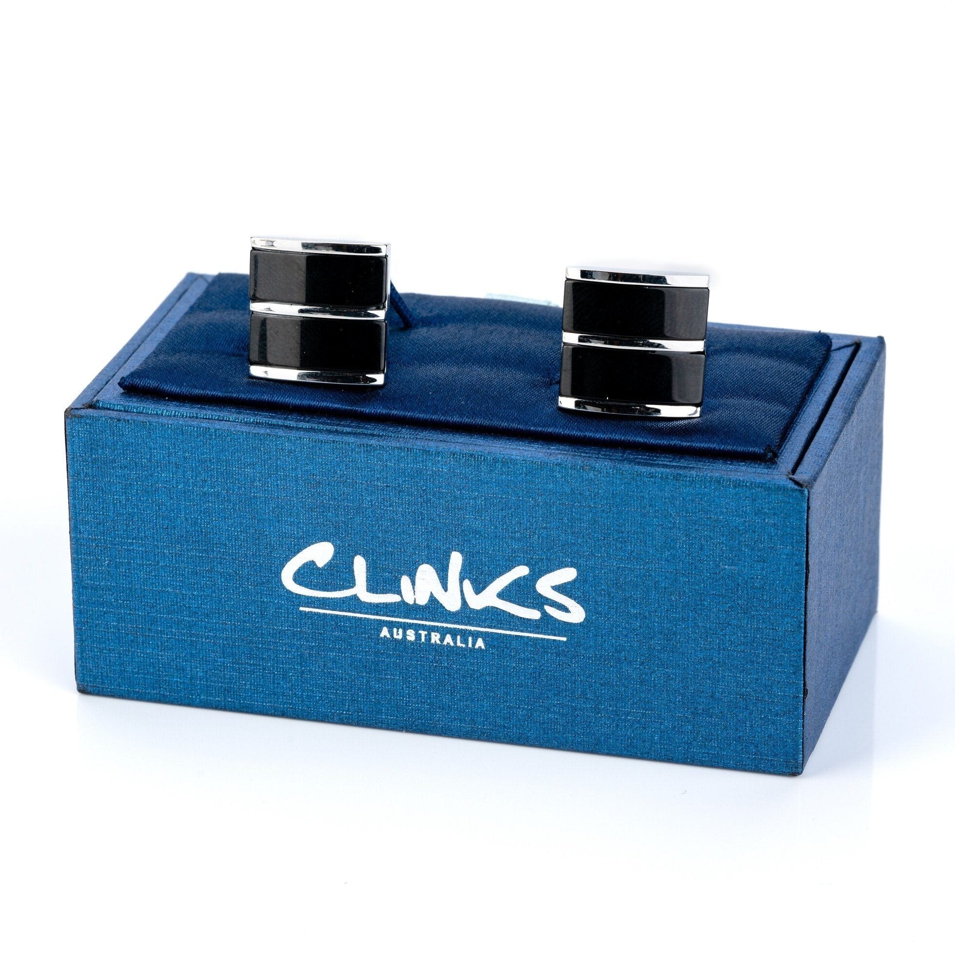 Dual Black Ice Cateye Silver Cufflinks Classic & Modern Cufflinks Clinks Australia 