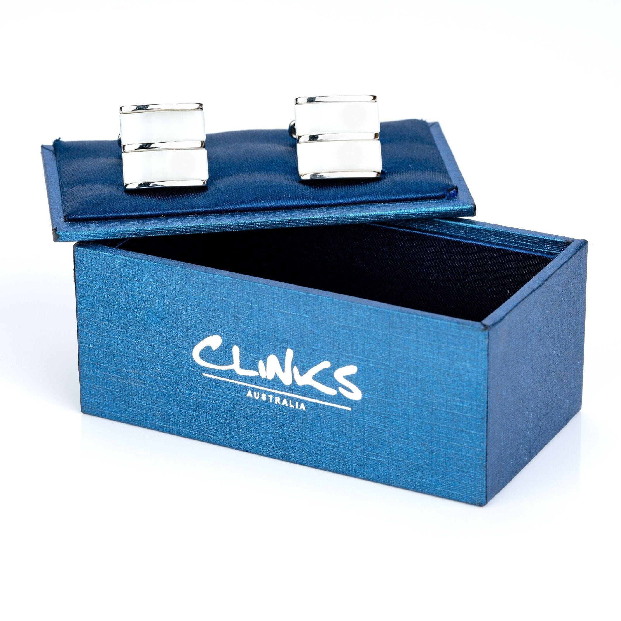 Dual White Ice Cateye Silver Cufflinks Classic & Modern Cufflinks Clinks Australia 