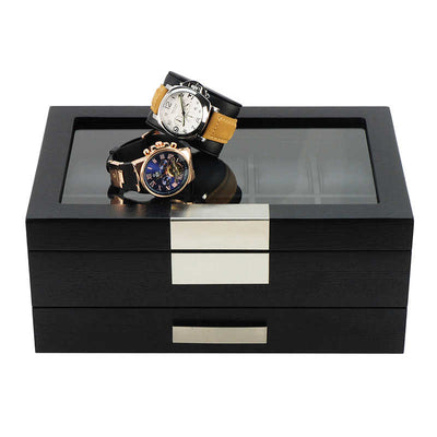 Black Wooden Watch Box, 10 Watch Box, Cuffed Watch Box, Clinks Australia Watch Box, Black Watch Boxes on Cuffed, Australia Watch Box, Watch Storage Box, Watch Display Box, 10 Slots Watch Boxes, Watch Boxes for 10, Wooden Watch Box, Black, Wooden, Watch Boxes with Drawer, Storage Boxes, CB5007, Clinks.com