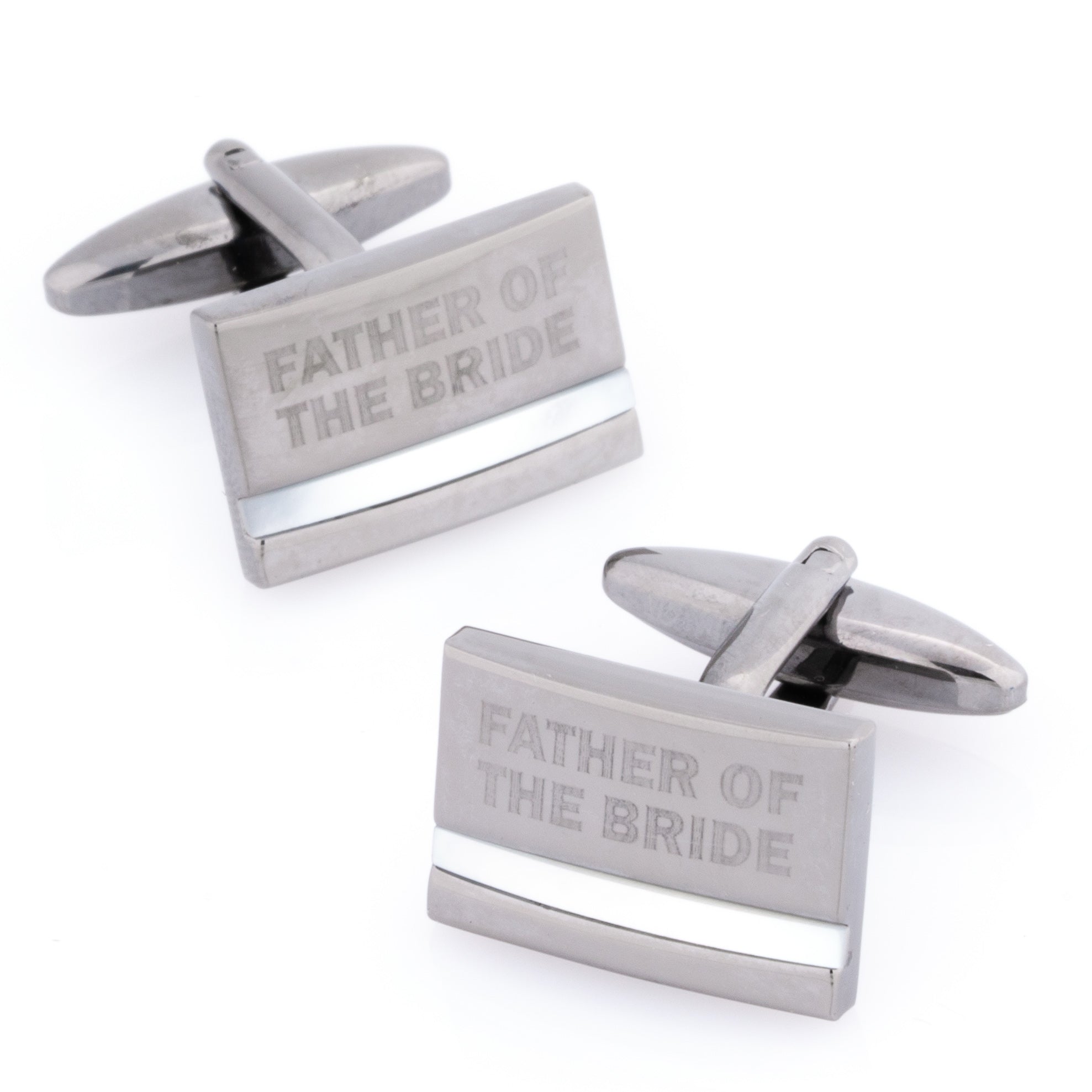 Father of the Bride Laser Etched Mother of Pearl Gunmetal Wedding Cufflinks