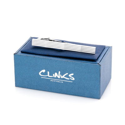 Silver Lines with Waves Tie Clip