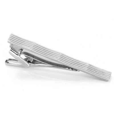 Silver Lines with Waves Tie Clip