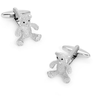 Silver Textured Teddy Bear Cufflinks