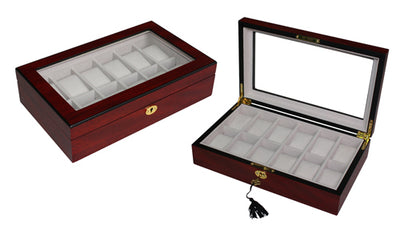Cherry Wooden Watch Box, 12 Watch Box, Cuffed Watch Box, Clinks Australia Watch Box, Cherry Watch Boxes on Cuffed, Australia Watch Box, Watch Storage Box, Watch Display Box, 12 Slots Watch Box, Watch Boxes for 12, Cherry Watch Box, Wooden Watch Box, Cherry, Watch Boxes, CB5002, Clinks.com
