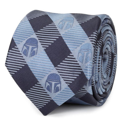 Star Wars Mando Helmet Check Blue Men's Tie