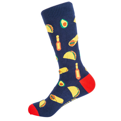 Taco Tuesday Mexican Bamboo Socks by Dapper Roo, Taco Tuesday Mexican Socks, Dapper Roo, Socks, Navy Blue, Red, Multi, Bamboo, Elastane, Nylon, Elastic, SK2038, Men's Socks, Socks for Men, Clinks.com